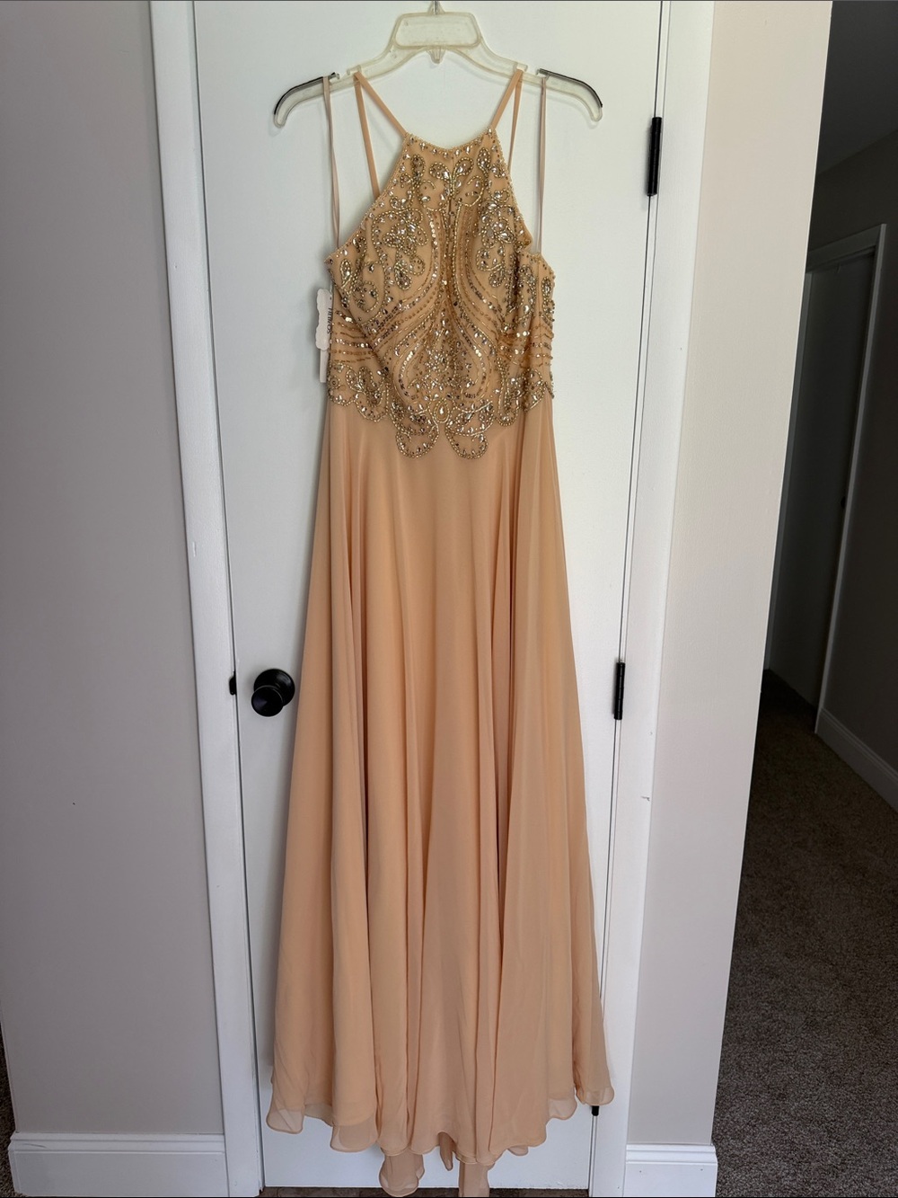 Hebeos Beaded Halter Gown - Peach 

Size 10